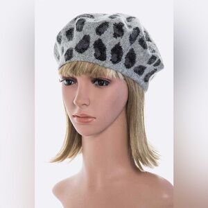 Leopard Print Angora French Beret Hat
